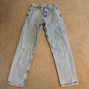 Zara High Waist Light White Acid Wash Denim Mom Jeans